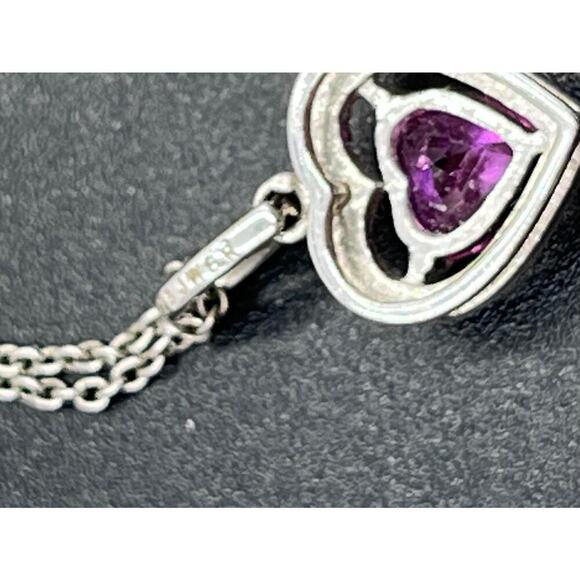 JBWR 925 Platinum Plated Pink Sapphire Heart Pendant & 18" Necklace - Picture 10 of 12